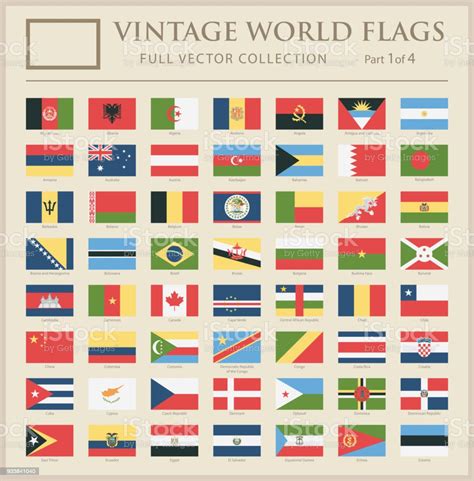 World Flags Vector Vintage Flat Icons Part 1 Of 4 Stock Illustration