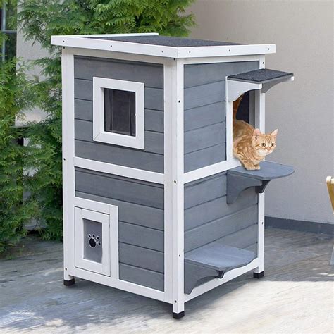 Outdoor Cat Condo 2 Floor Wooden Kitty House