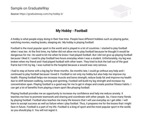 My Hobby Football Free Essay Example 382 Words Graduateway