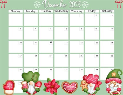 December 2023 Calendar Winter 2023 Christmas Xmas Gnome Etsy France