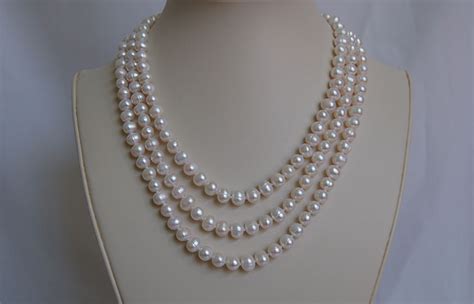 Pearl Necklace Triple Strand 7 Mm White Cultured Fresh Water Pearls With Clasp Jewelry By
