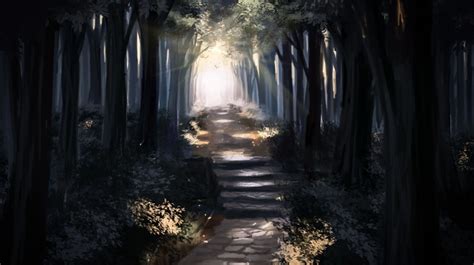 Landscape Anime Trees Path Forest Wallpaper 113890 1984x1361px