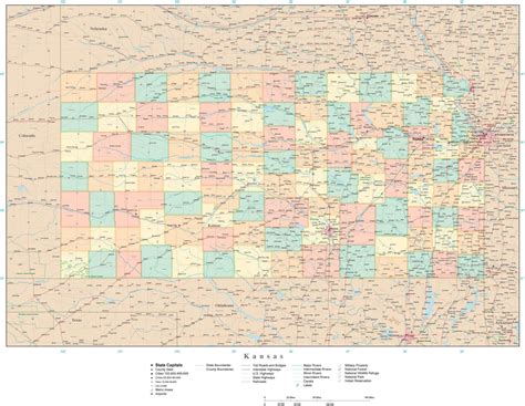 Kansas State Map In Adobe Illustrator Vector Format Detailed Editable