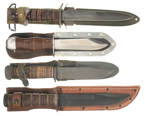 Four Outstanding Wwii American Fighting Knives With Scabbards Rock