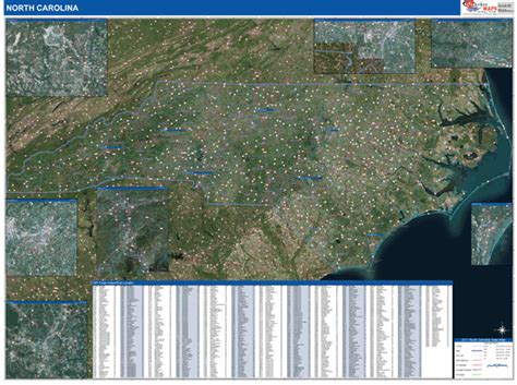 North Carolina Wall Map Satellite Zip Style By Marketmaps Mapsales