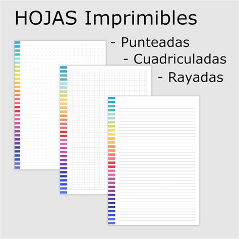 Kit Imprimible HOJAS Rayadas Cuadriculadas Punteadas Para Bullet Journal Archivos PDF Excelente