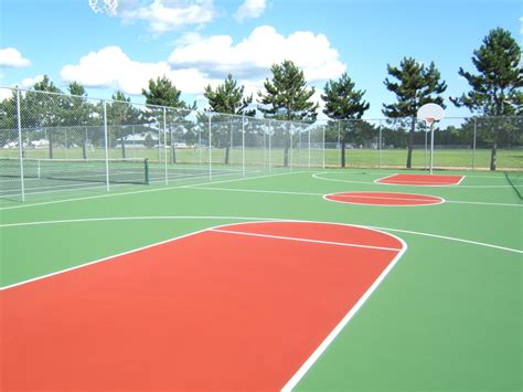 A fiba court (used during international play such as the olympics) is 91.86 feet long and 49.21 feet wide. Basketball Court - Town of Sussex