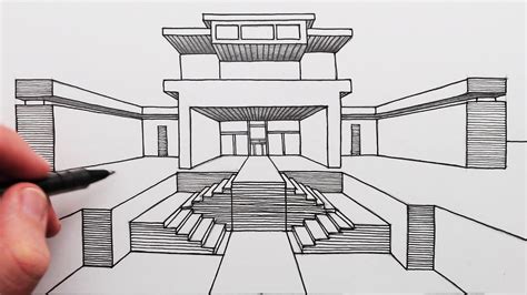 How To Draw A Building In 1 Point Perspective Fast Youtube
