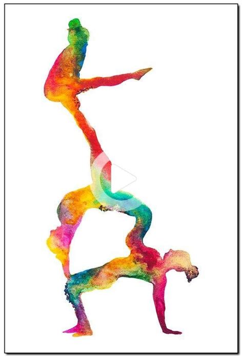 The Acrobats Acroyoga Acro Gymnastics Fine Art Print Watercolor Painting Yoga Gift