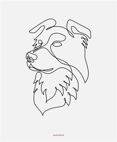 Simple Line Art Illustration Of A Border Collie Pet Portrait Used For