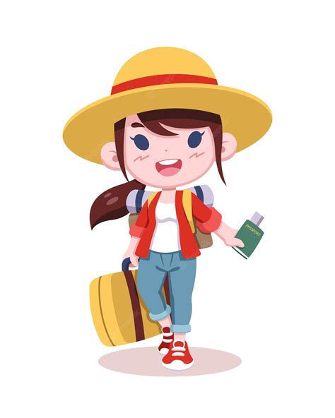 Premium Vector Cute Style Female Tourist Cartoon Illustration