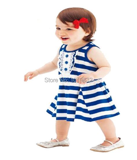 Children Girl 4th Of July Dresses Whiteroyal Blue Stripe Printed