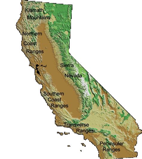 Image result for map of major mountains in california for 4th grade