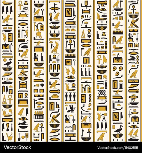 Egyptian Hieroglyphs Yellow Black Color Seamless Vector Image