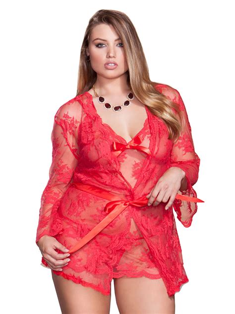 Plus Size Full Figure Sexy Sheer Lace Robe Ebay