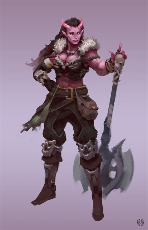 ArtStation Tiefling Barbarian Connor Wright Warrior Woman Female Characters Tiefling Female