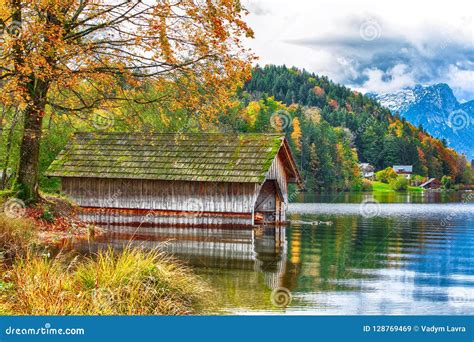 Idyllic Autumn Scene In Grundlsee Lake Stock Image Image Of