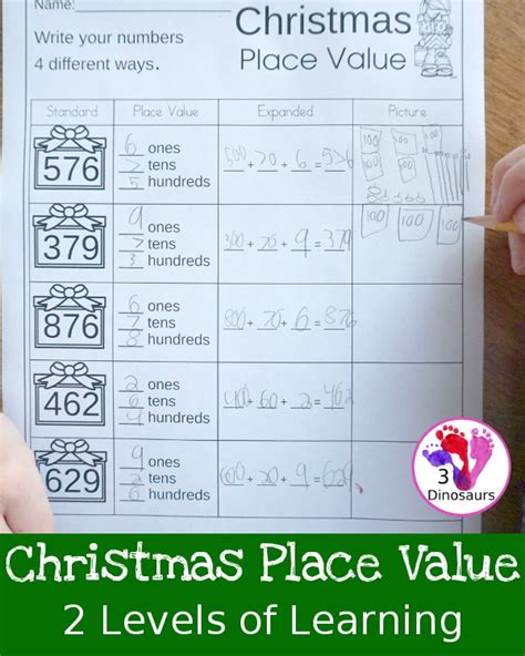 Easy To Use No Prep Christmas Place Value Printable Worksheet 3 Dinosaurs