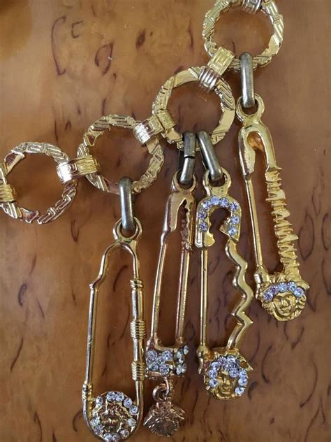 Gianni Versace Rare Vintage Crystal Embellished Greek Key Safety Pin