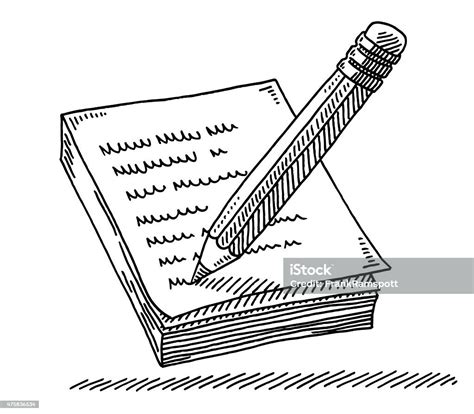 Pencil Writing A Message On Notepad Drawing Stock Illustration