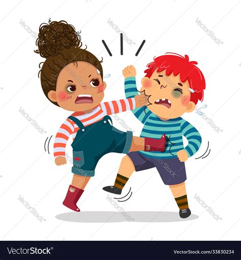 Naughty Boy And Girl Fighting Royalty Free Vector Image