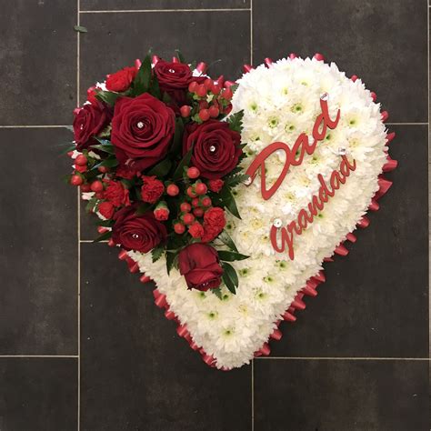 Red And White Heart Shape Funeral Flowers Tribute Wreath Funeral