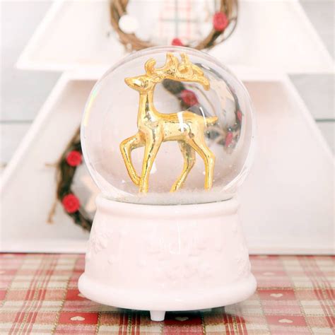 Christmas Gold Deer Musical Snow Globe Dome Snow Globes Musical Snow