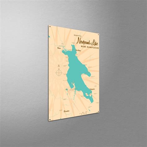 Newfound Lake New Hampshire Metal Sign Map Art 18x24 Inch Gray