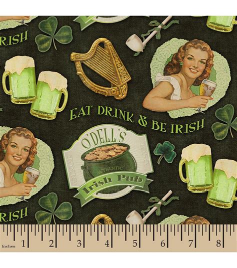 St Pats Print Fabric Vintage Drink Irish Green Jo Ann Printing On