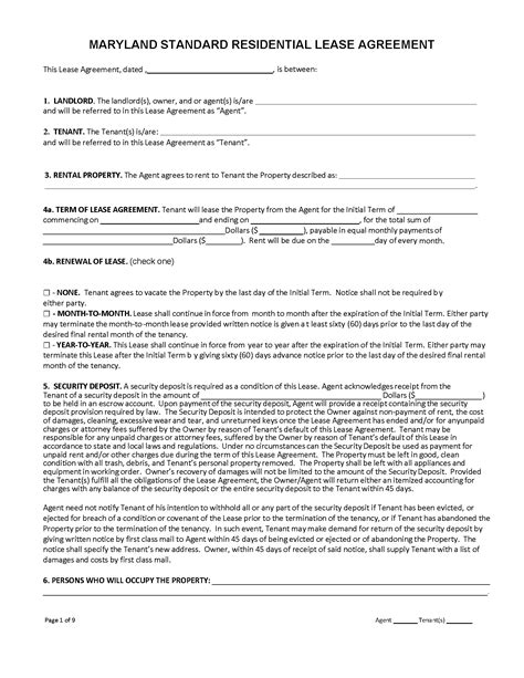 Free Printable Lease Agreement Maryland