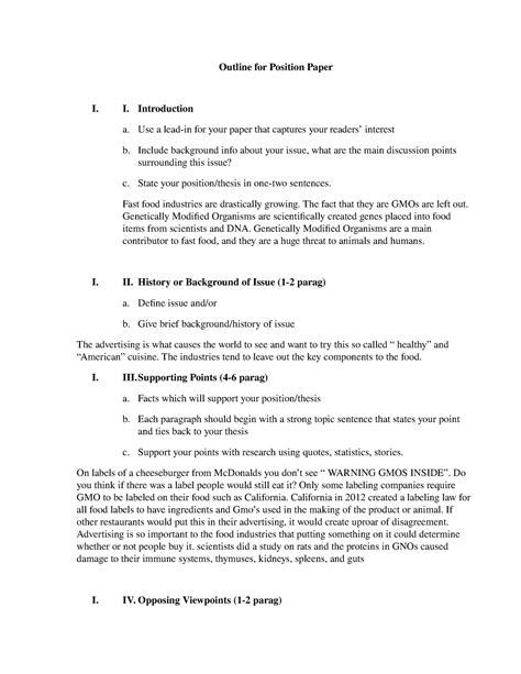 Outline For Position Paper I Introduction A Use A Lead In For Your