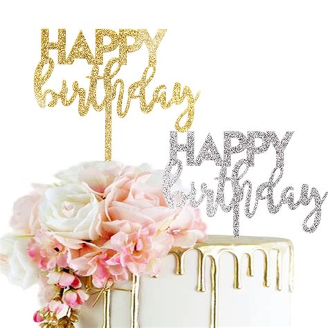 Buy Glitter Happy Birthday Cake Toppers Gold Silver Cake Topper