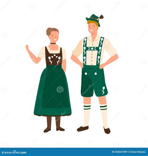 German Couple Wearing Traditional Bavarian Costumes Man In National