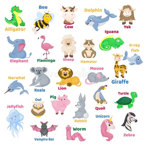 Alfabeto Zoológico Letras Animales Con Caracteres Lindos Stock De
