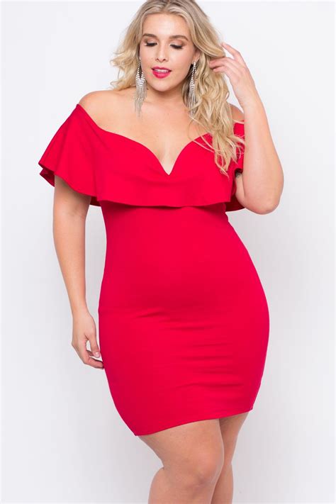 Plus Size Frill Bodycon Dress Red Red Bodycon Dress Red Dress