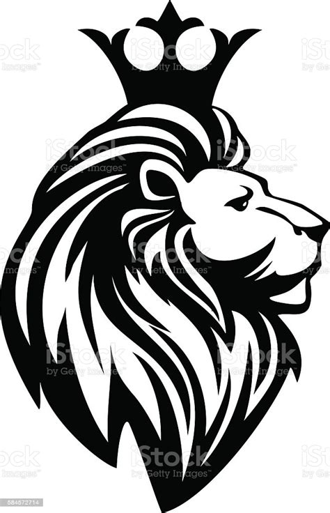 Vector art, clipart and stock vectors. Black And White Lion Head With A Crown Stock Vector Art ...