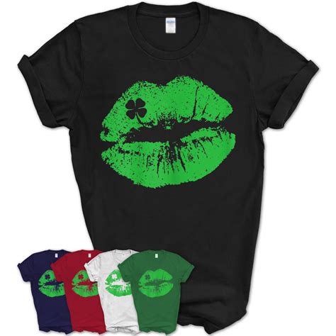 Womens St Patricks Day Shirt Kissin Lips Kiss Irish Clover T Shirt T Shirt Teezou Store