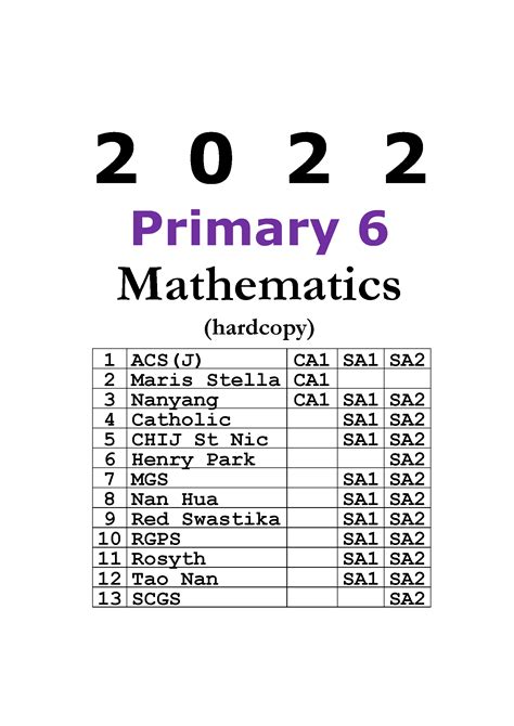2022 Primary 6 P6 Mathematics Exam Papers Hardcopy Free Past Year