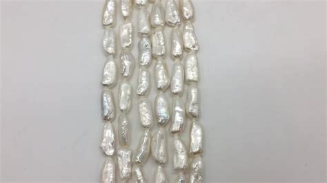 Natural White Straight Drilled Irregular Biwa Freshwater Pearl String