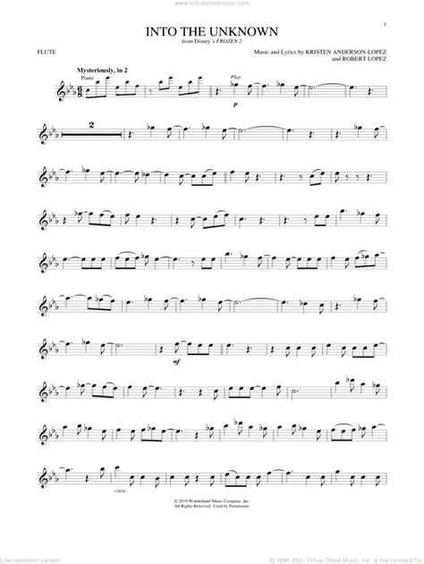 into the unknown from disney s frozen 2 sheet music for flute solo
