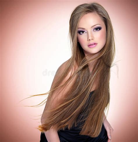 Pretty Young Woman With Beautiful Long Straight Stock Photo Image Of
