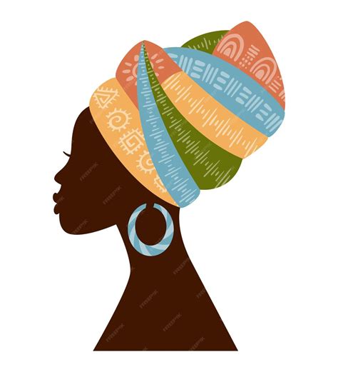 伝統的な色とりどりのターバンの横顔ビューの美しいアフリカ女性のシルエット プレミアムベクター