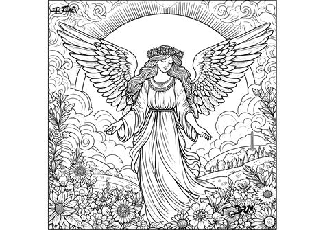 Angel And Flowers Anti Stress Adult Coloring Pages