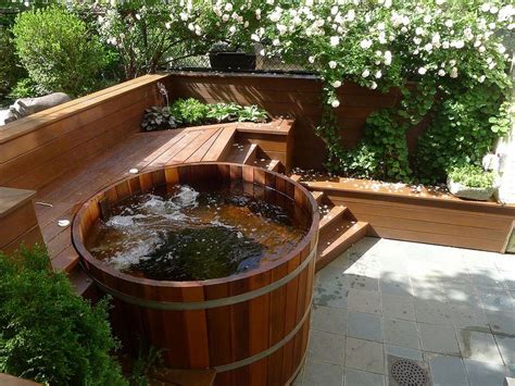 Wood Hot Tub With Jets Cedar Hot Tub Hot Tub Landscaping Hot Tub