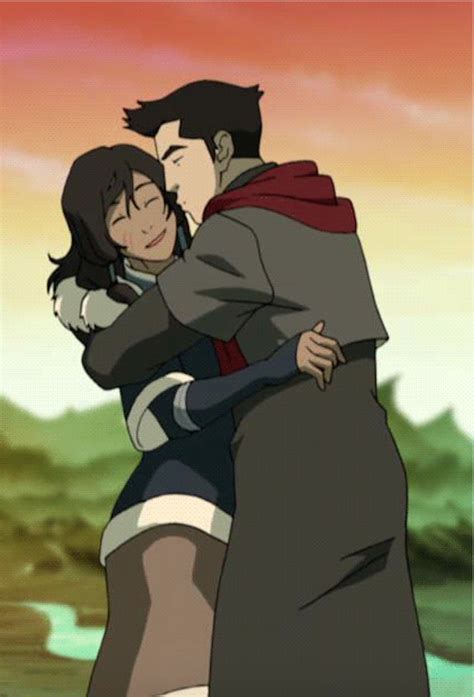 Mako Kisses Korra On Her Cheek In Their Romantic Loving Embrace