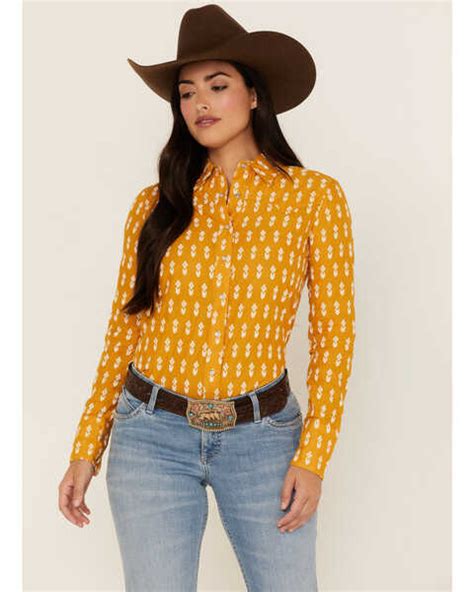 Stetson Womens Southwestern Embroidered Western Pearl Snap Shirt Yellow