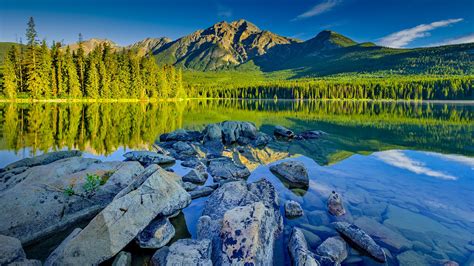 Pyramid Mountain And Lake In Jasper National Park At Sunrise Alberta