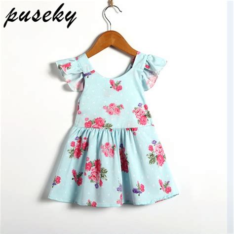 Puseky Newborn Baby Girl Princess Summer Dress Floral Print Ruffles