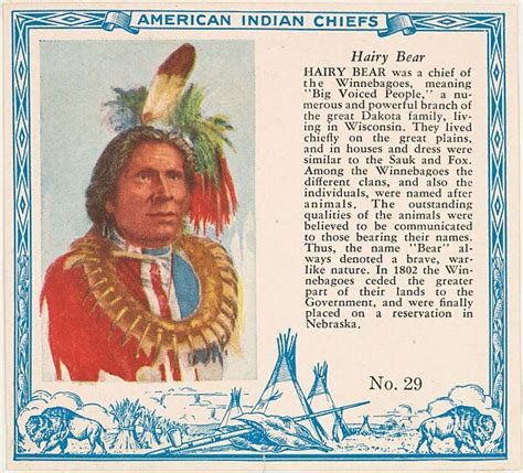 Issued By Red Man Chewing Tobacco Card No 29 Hairy Bear From The Indian Chiefs Series T129