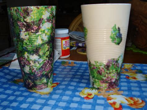 Old Vase Covered With Pieces Of Paper Napkins Glued With Mod Podge
